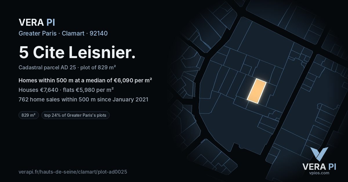 5 Cite Leisnier, Clamart at night – the plot lit, the parcels around coloured by the prices near them