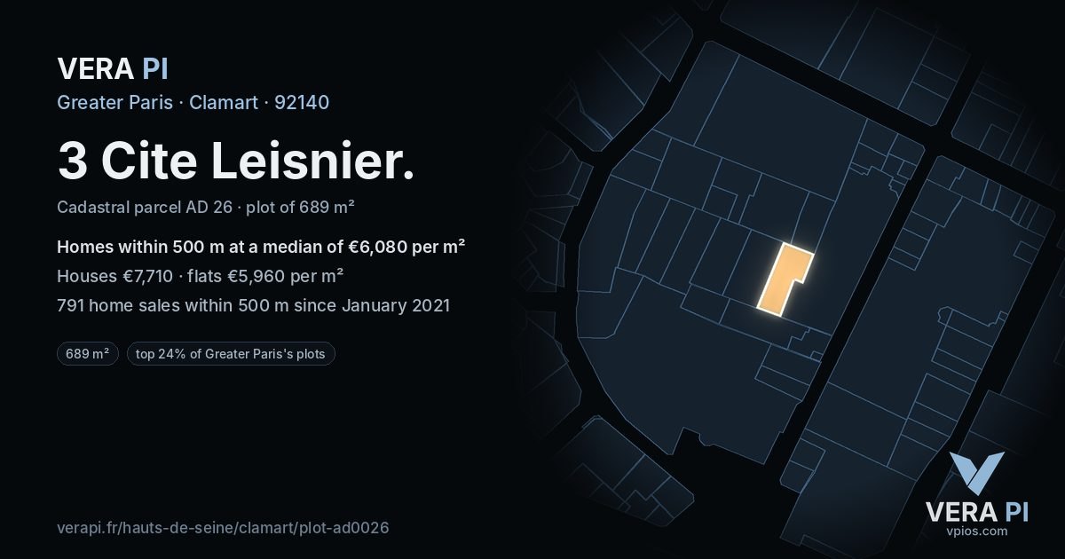 3 Cite Leisnier, Clamart at night – the plot lit, the parcels around coloured by the prices near them