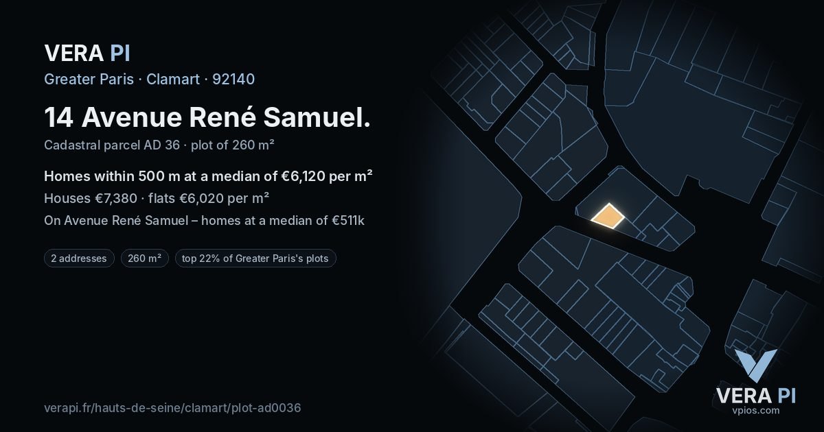 14 Avenue René Samuel, Clamart at night – the plot lit, the parcels around coloured by the prices near them