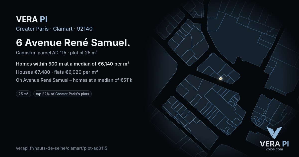6 Avenue René Samuel, Clamart at night – the plot lit, the parcels around coloured by the prices near them