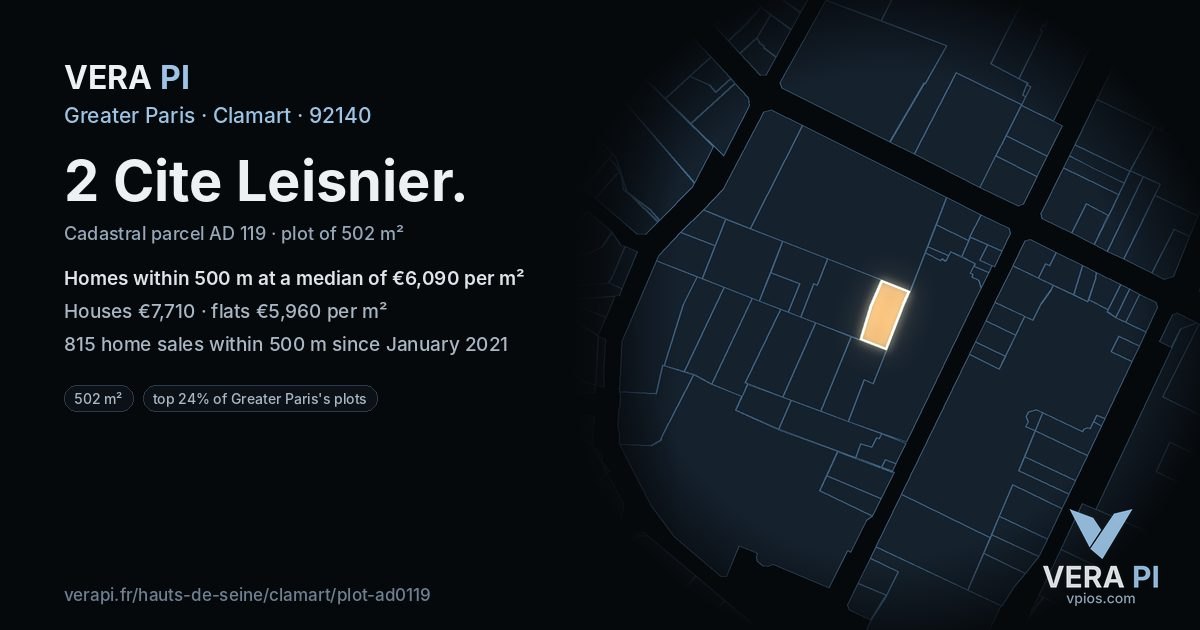 2 Cite Leisnier, Clamart at night – the plot lit, the parcels around coloured by the prices near them