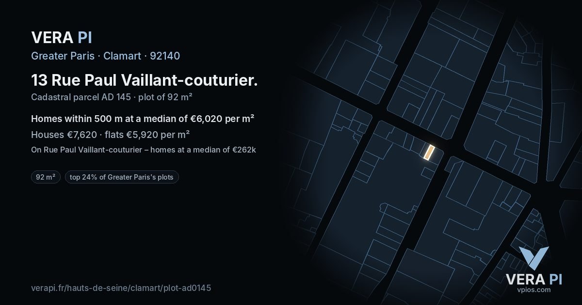 13 Rue Paul Vaillant-couturier, Clamart at night – the plot lit, the parcels around coloured by the prices near them