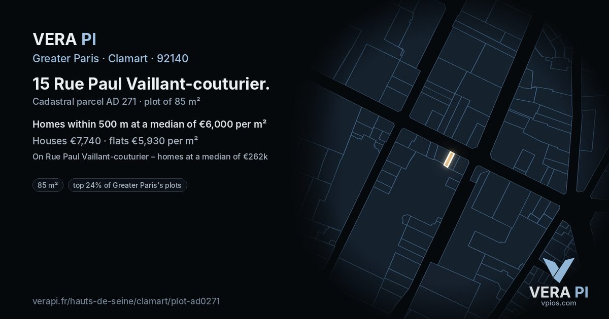 15 Rue Paul Vaillant-couturier, Clamart at night – the plot lit, the parcels around coloured by the prices near them