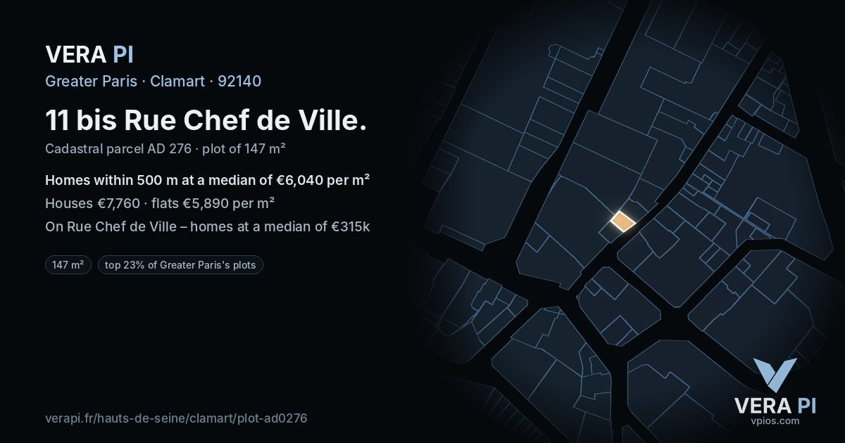 11 bis Rue Chef de Ville, Clamart at night – the plot lit, the parcels around coloured by the prices near them