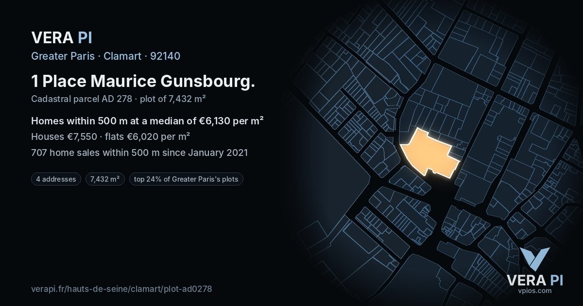 1 Place Maurice Gunsbourg, Clamart at night – the plot lit, the parcels around coloured by the prices near them