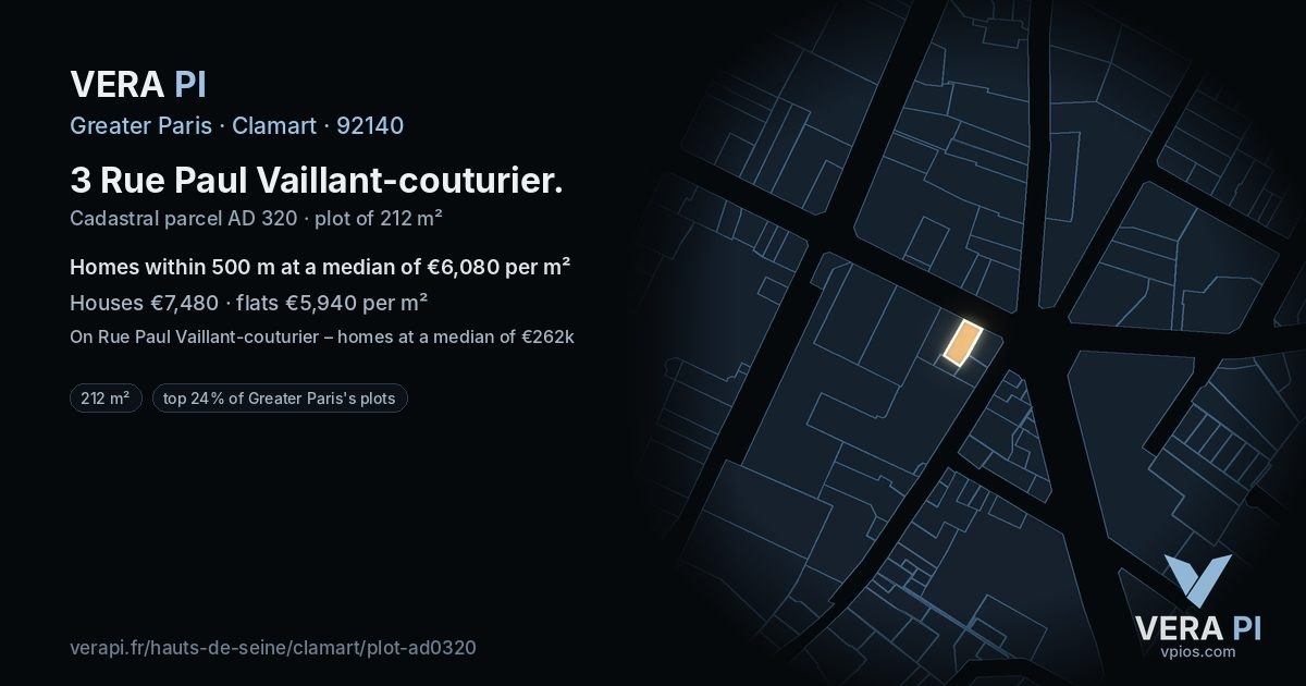 3 Rue Paul Vaillant-couturier, Clamart at night – the plot lit, the parcels around coloured by the prices near them