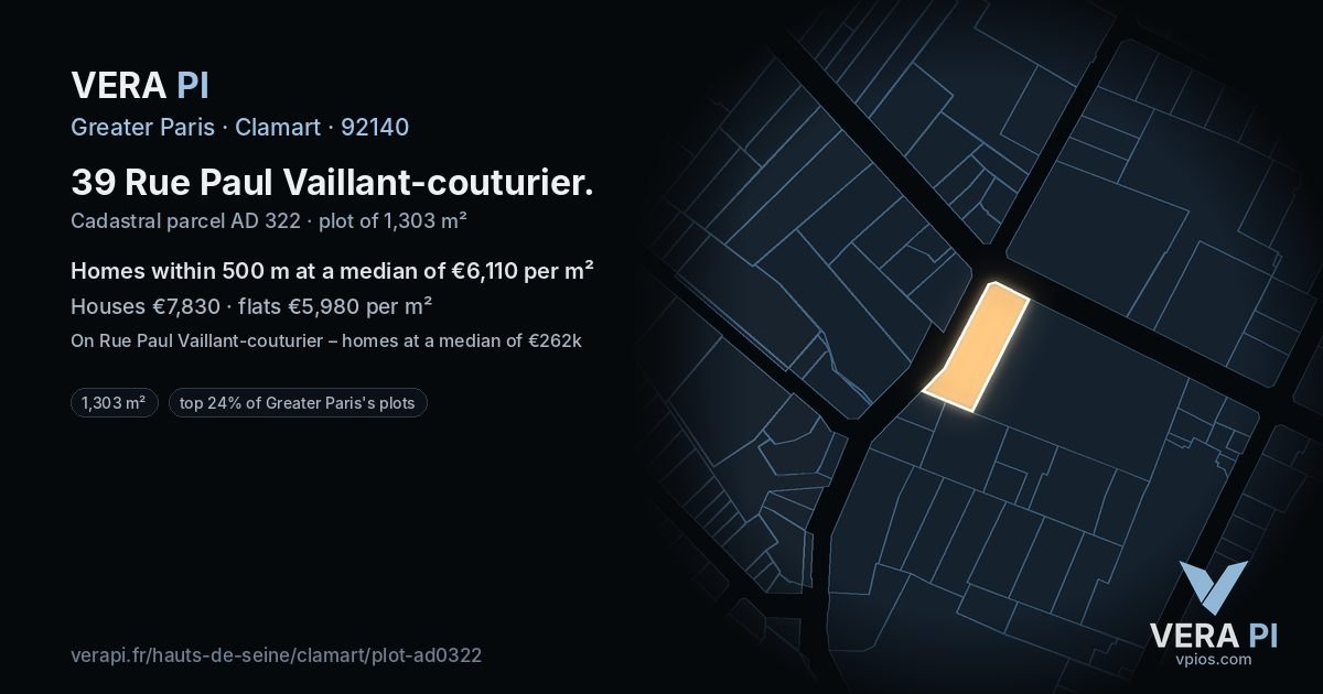 39 Rue Paul Vaillant-couturier, Clamart at night – the plot lit, the parcels around coloured by the prices near them
