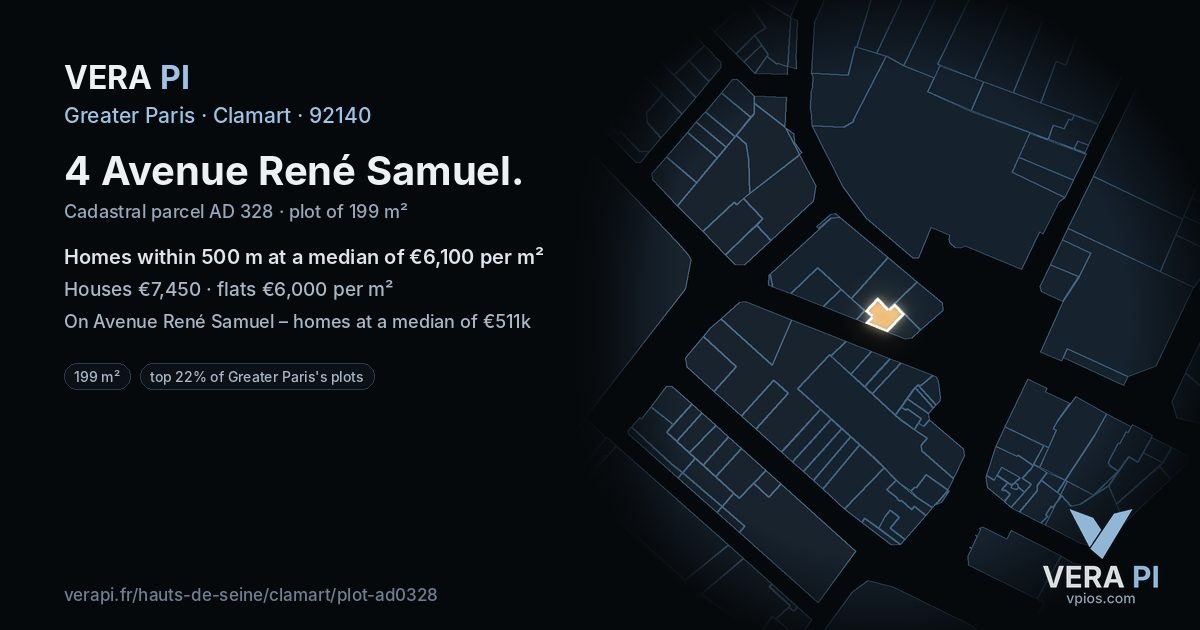 4 Avenue René Samuel, Clamart at night – the plot lit, the parcels around coloured by the prices near them