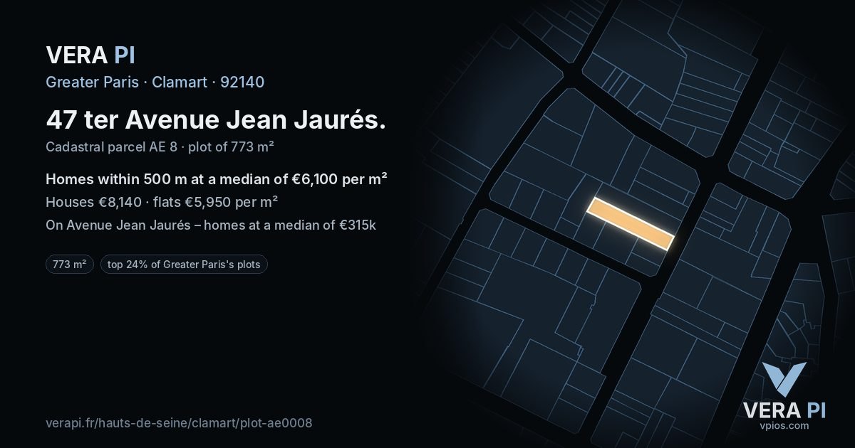 47 ter Avenue Jean Jaurés, Clamart at night – the plot lit, the parcels around coloured by the prices near them