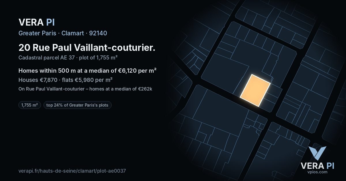 20 Rue Paul Vaillant-couturier, Clamart at night – the plot lit, the parcels around coloured by the prices near them