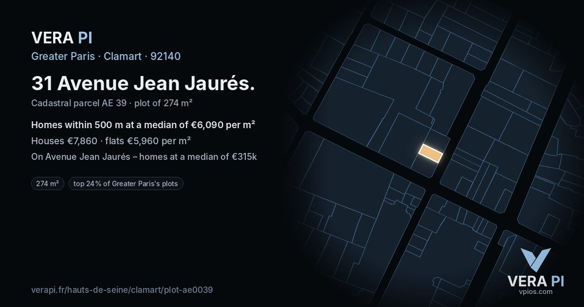 31 Avenue Jean Jaurés, Clamart at night – the plot lit, the parcels around coloured by the prices near them