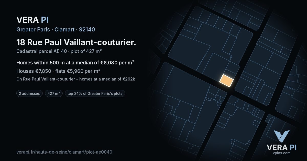 18 Rue Paul Vaillant-couturier, Clamart at night – the plot lit, the parcels around coloured by the prices near them