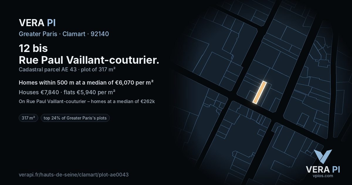 12 bis Rue Paul Vaillant-couturier, Clamart at night – the plot lit, the parcels around coloured by the prices near them
