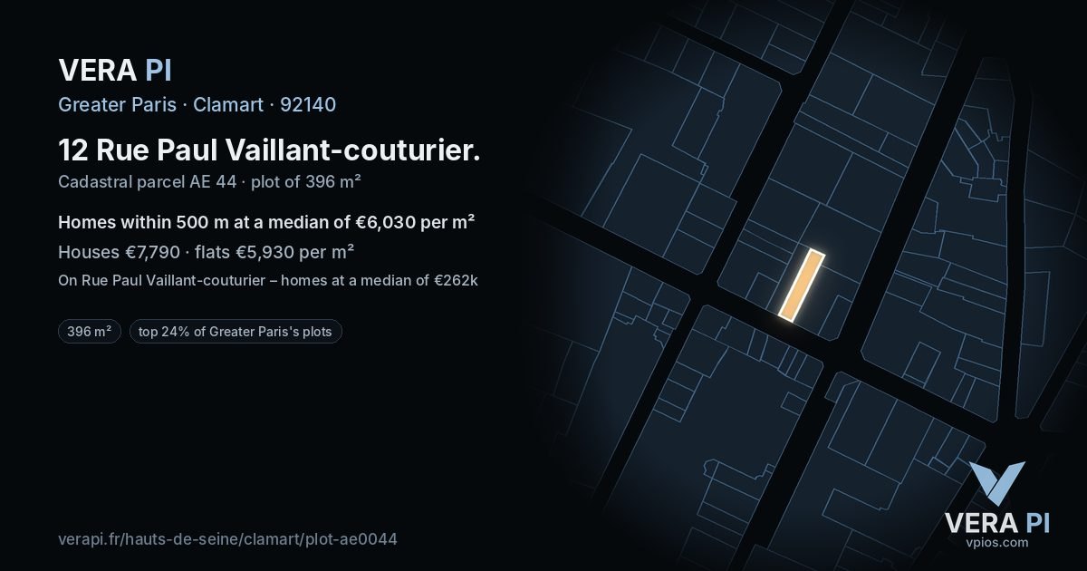 12 Rue Paul Vaillant-couturier, Clamart at night – the plot lit, the parcels around coloured by the prices near them
