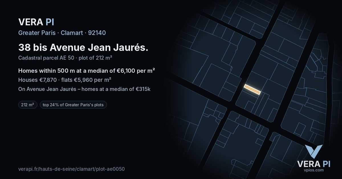 38 bis Avenue Jean Jaurés, Clamart at night – the plot lit, the parcels around coloured by the prices near them