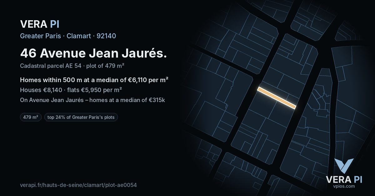 46 Avenue Jean Jaurés, Clamart at night – the plot lit, the parcels around coloured by the prices near them