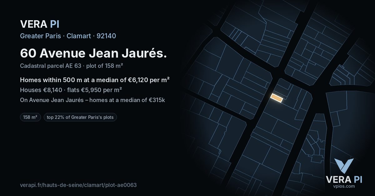 60 Avenue Jean Jaurés, Clamart at night – the plot lit, the parcels around coloured by the prices near them