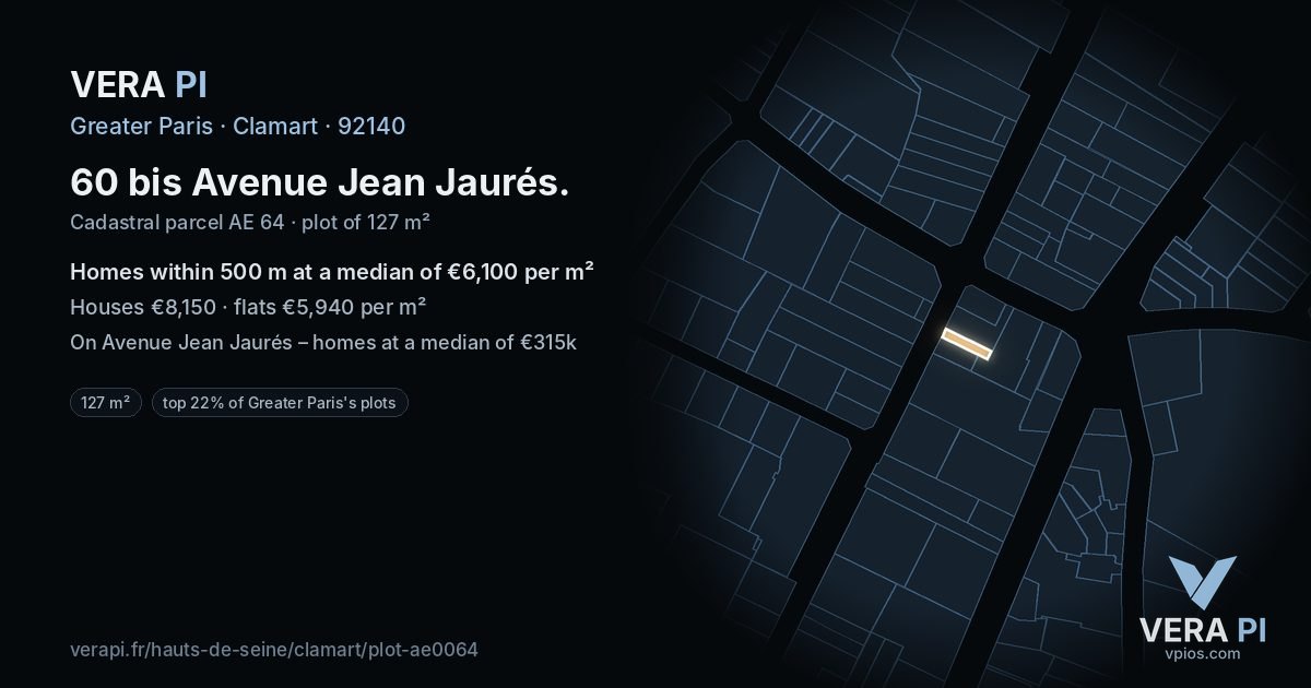 60 bis Avenue Jean Jaurés, Clamart at night – the plot lit, the parcels around coloured by the prices near them