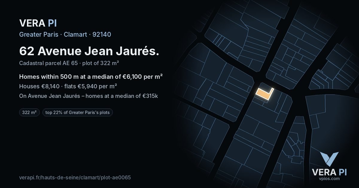 62 Avenue Jean Jaurés, Clamart at night – the plot lit, the parcels around coloured by the prices near them