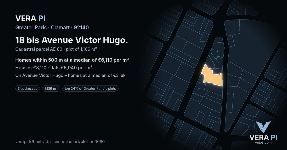 18 bis Avenue Victor Hugo, Clamart at night – the plot lit, the parcels around coloured by the prices near them