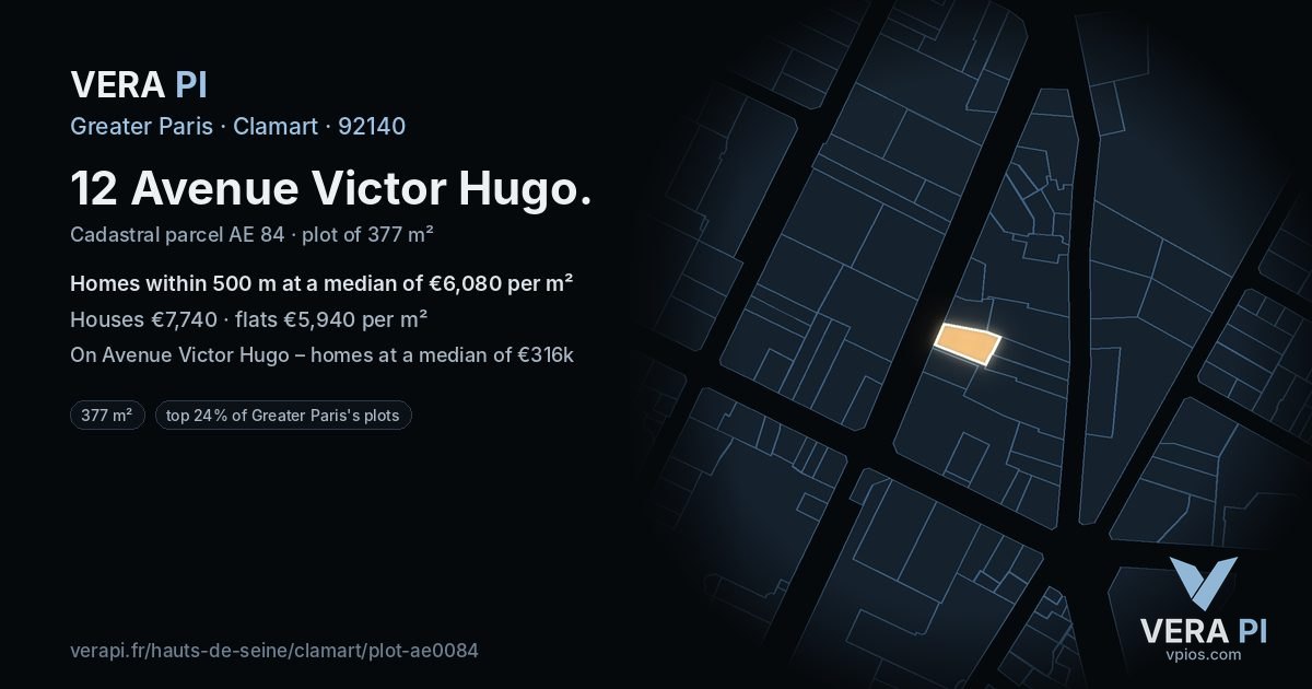 12 Avenue Victor Hugo, Clamart at night – the plot lit, the parcels around coloured by the prices near them