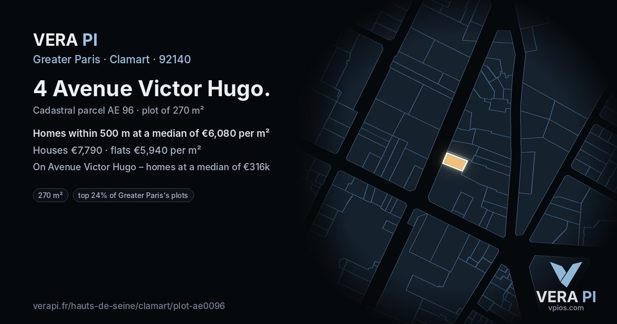 4 Avenue Victor Hugo, Clamart at night – the plot lit, the parcels around coloured by the prices near them