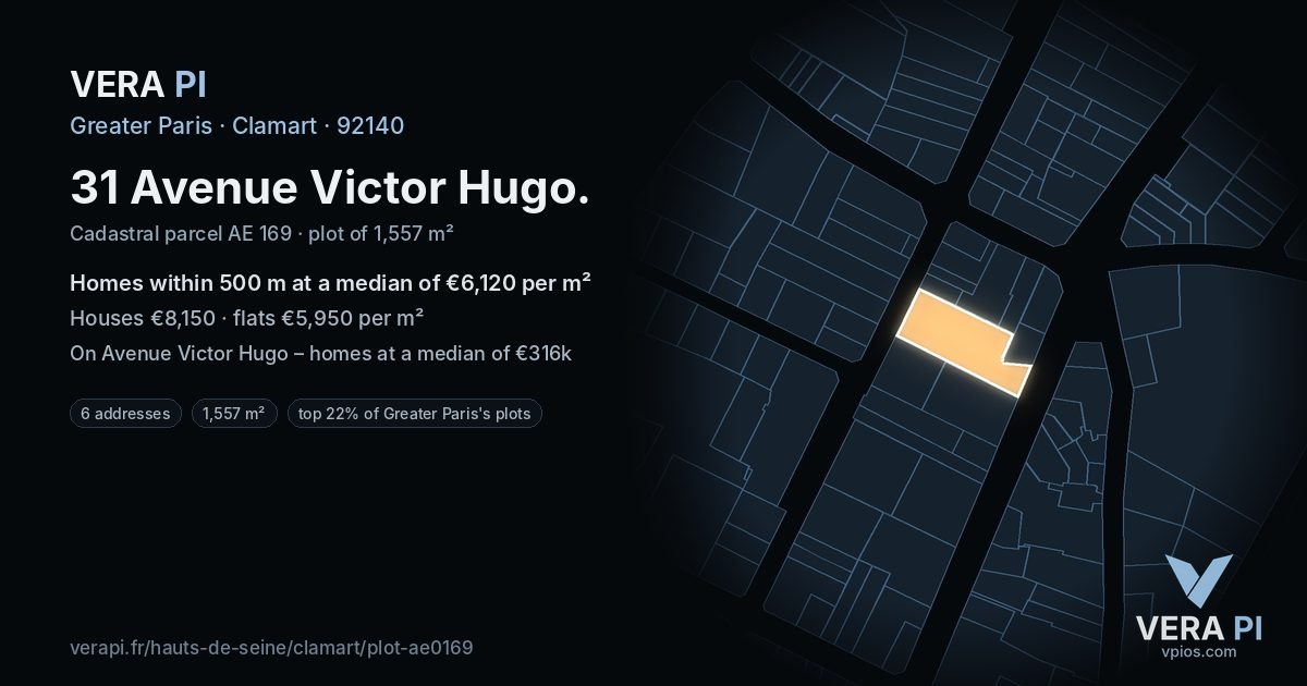 31 Avenue Victor Hugo, Clamart at night – the plot lit, the parcels around coloured by the prices near them