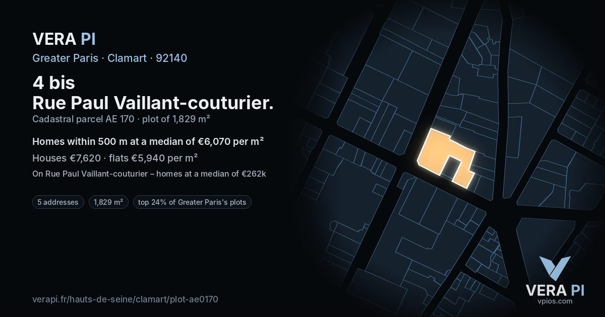4 bis Rue Paul Vaillant-couturier, Clamart at night – the plot lit, the parcels around coloured by the prices near them