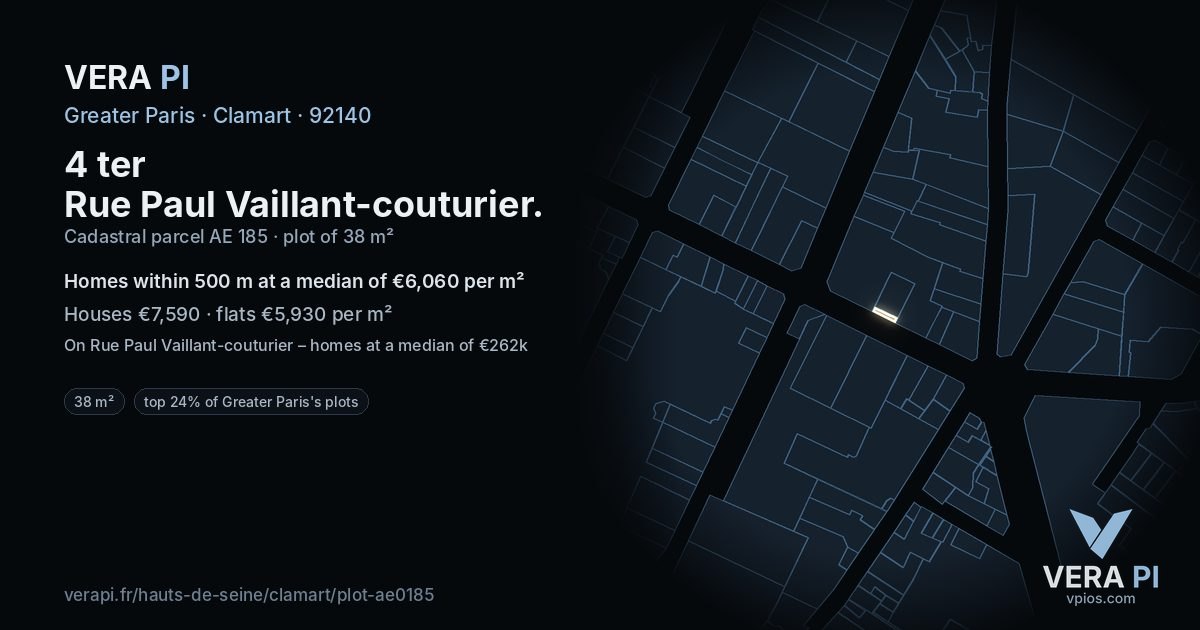 4 ter Rue Paul Vaillant-couturier, Clamart at night – the plot lit, the parcels around coloured by the prices near them