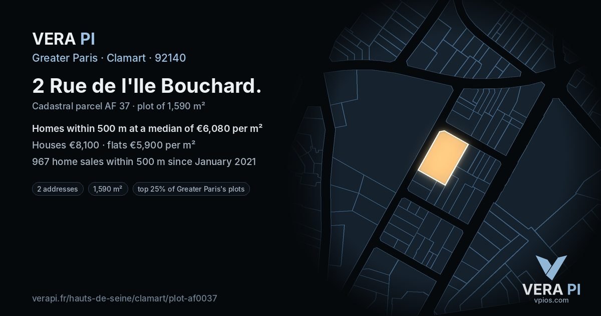 2 Rue de l'Ile Bouchard, Clamart at night – the plot lit, the parcels around coloured by the prices near them