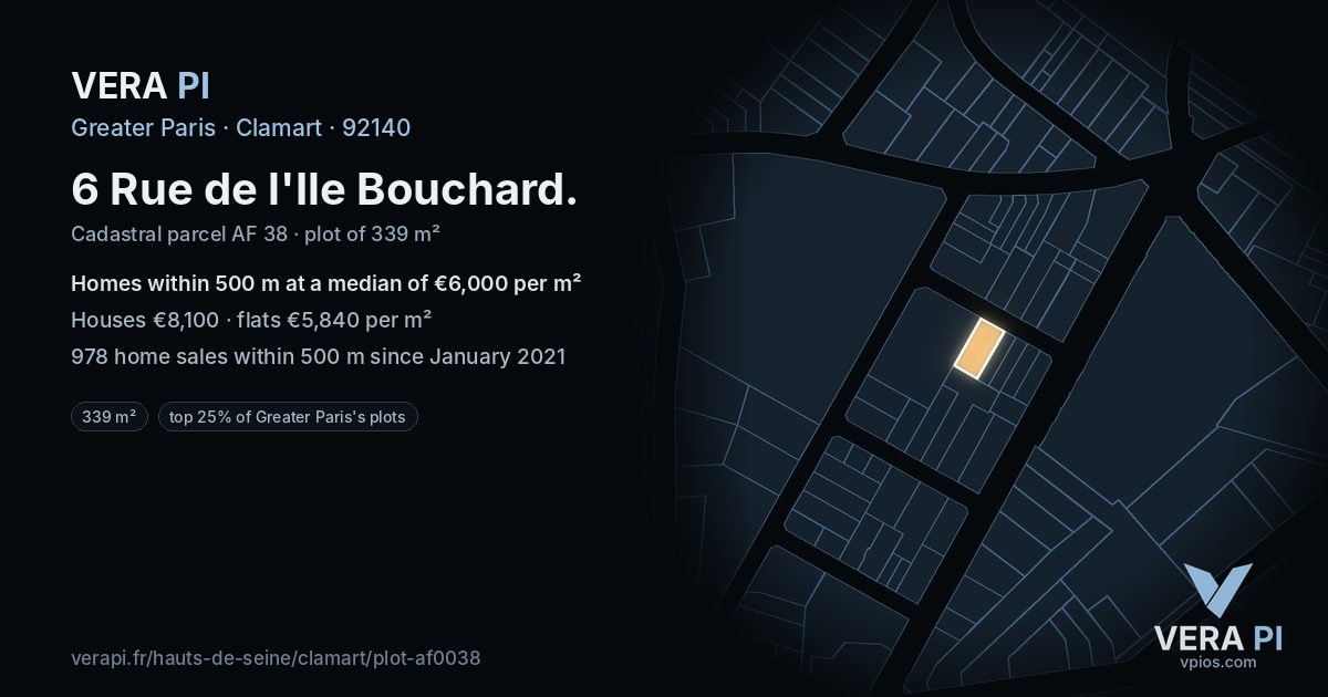 6 Rue de l'Ile Bouchard, Clamart at night – the plot lit, the parcels around coloured by the prices near them