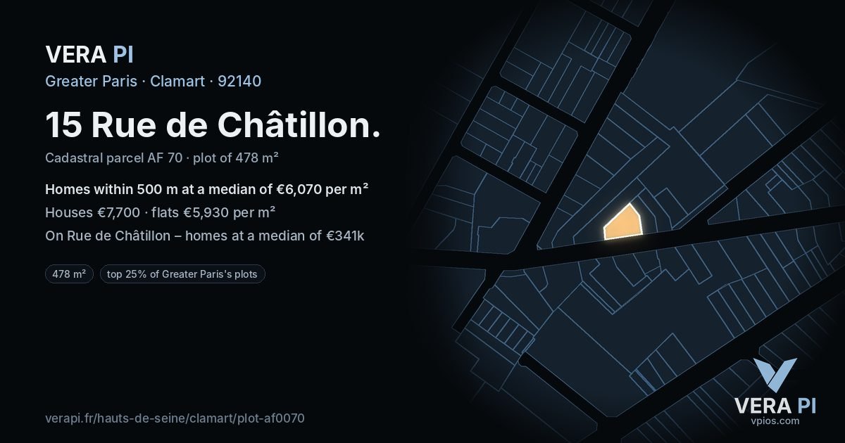 15 Rue de Châtillon, Clamart at night – the plot lit, the parcels around coloured by the prices near them