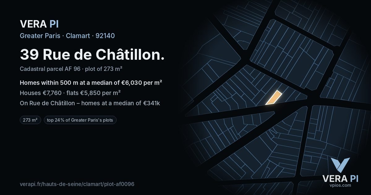 39 Rue de Châtillon, Clamart at night – the plot lit, the parcels around coloured by the prices near them