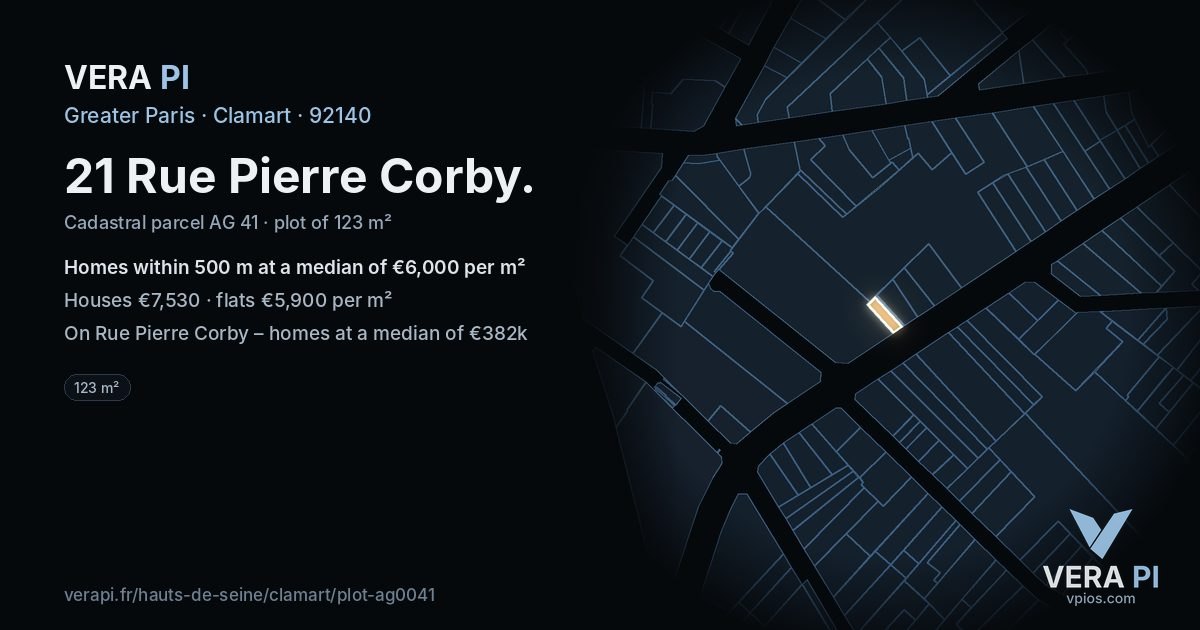 21 Rue Pierre Corby, Clamart at night – the plot lit, the parcels around coloured by the prices near them