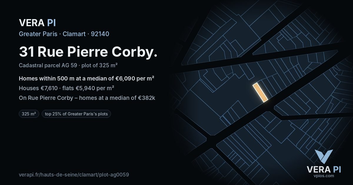 31 Rue Pierre Corby, Clamart at night – the plot lit, the parcels around coloured by the prices near them