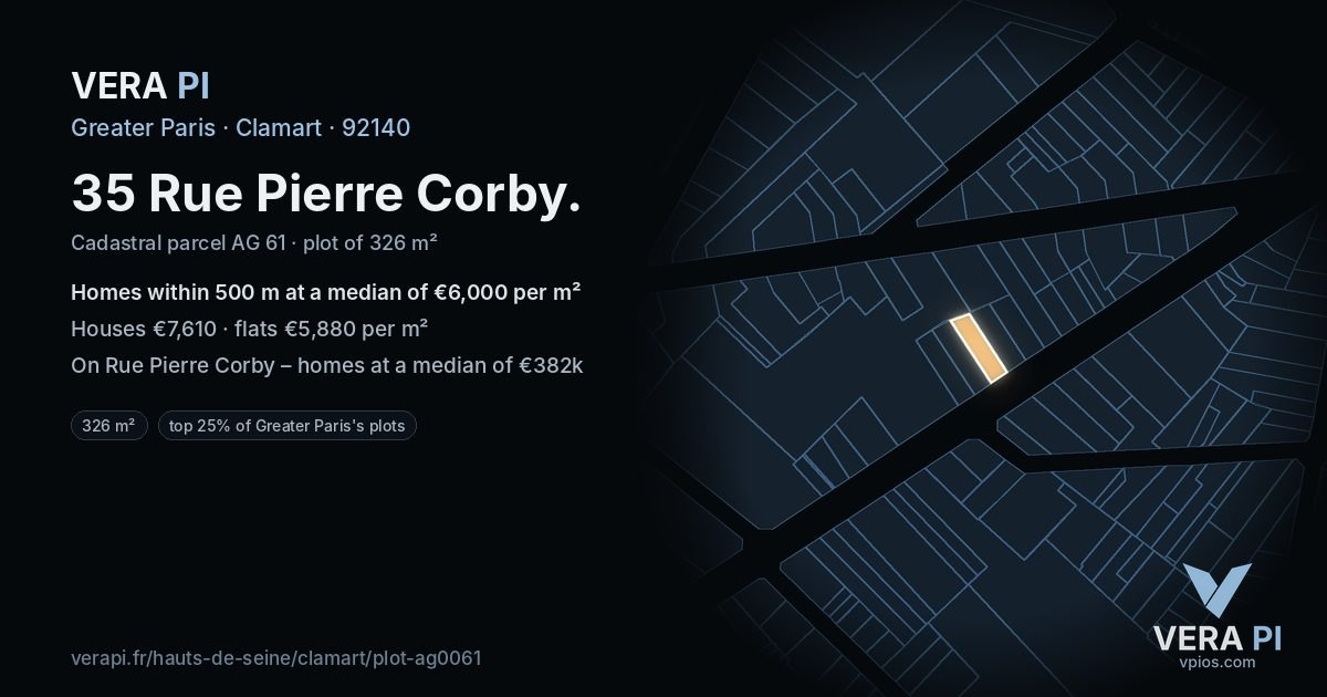 35 Rue Pierre Corby, Clamart at night – the plot lit, the parcels around coloured by the prices near them
