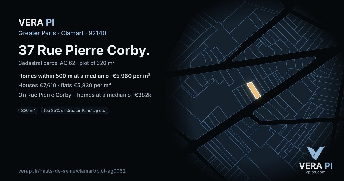 37 Rue Pierre Corby, Clamart at night – the plot lit, the parcels around coloured by the prices near them