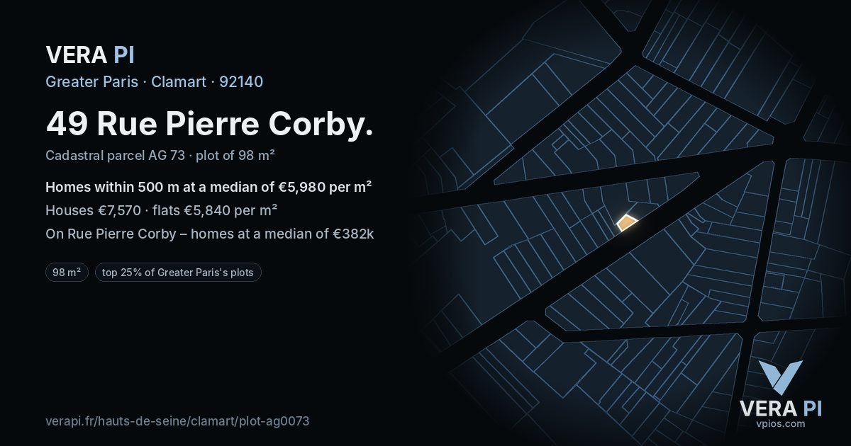 49 Rue Pierre Corby, Clamart at night – the plot lit, the parcels around coloured by the prices near them