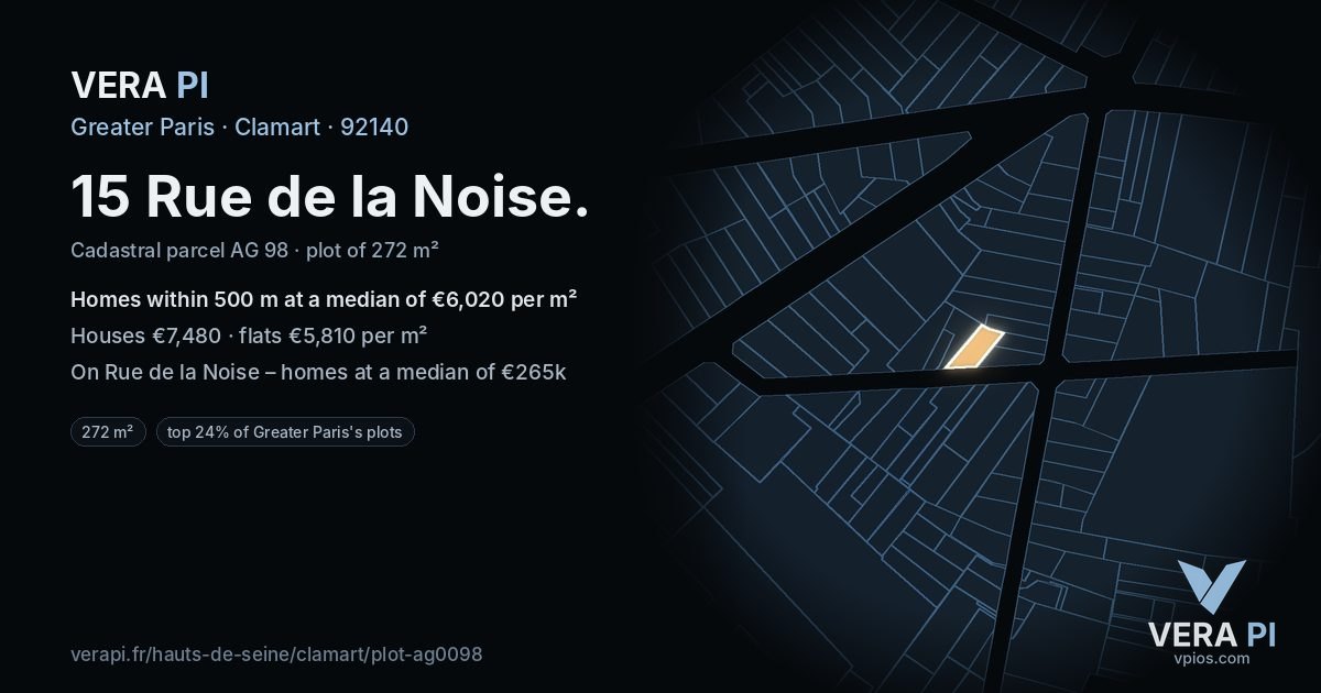 15 Rue de la Noise, Clamart at night – the plot lit, the parcels around coloured by the prices near them