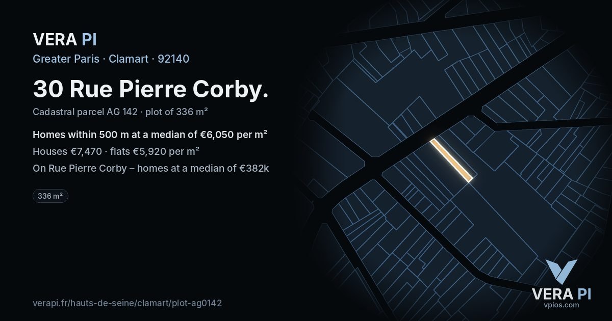 30 Rue Pierre Corby, Clamart at night – the plot lit, the parcels around coloured by the prices near them
