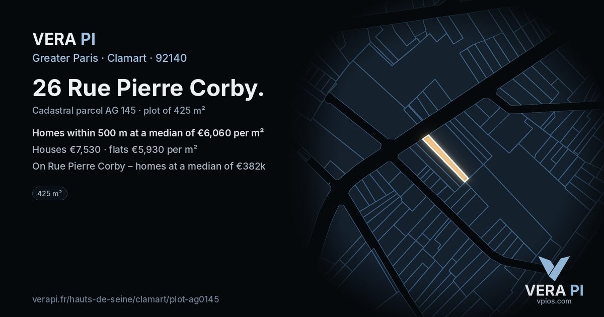 26 Rue Pierre Corby, Clamart at night – the plot lit, the parcels around coloured by the prices near them
