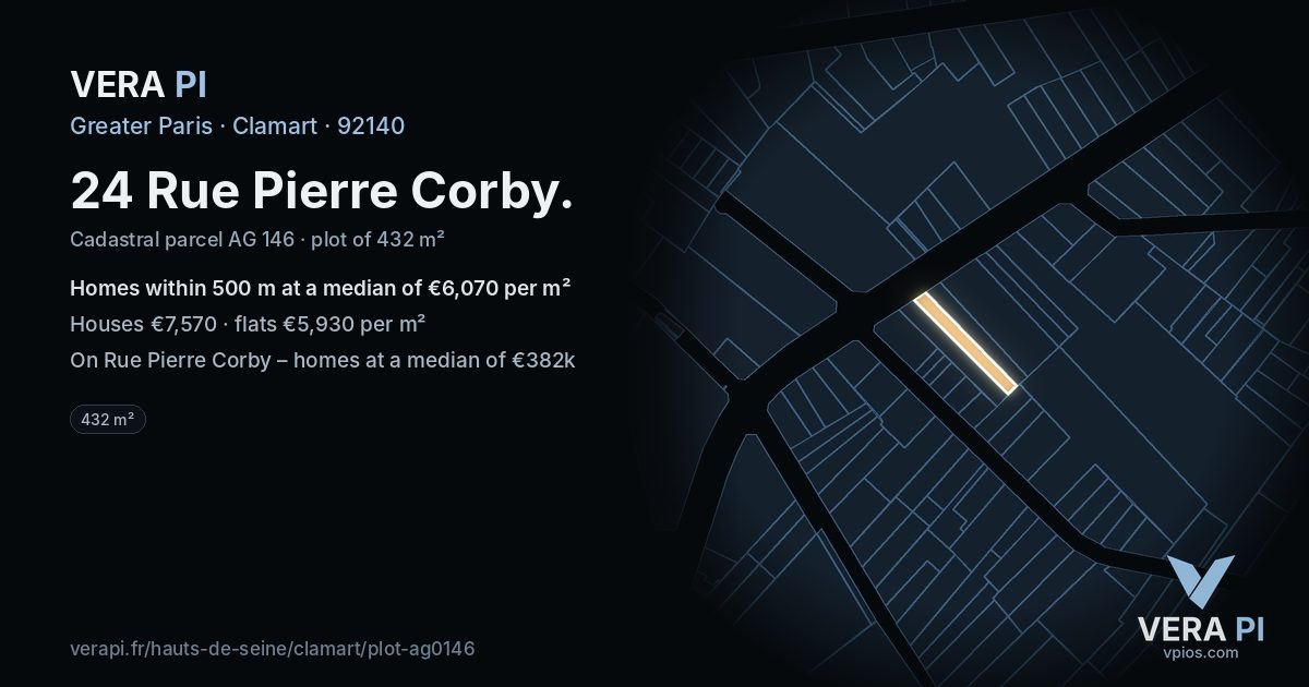 24 Rue Pierre Corby, Clamart at night – the plot lit, the parcels around coloured by the prices near them