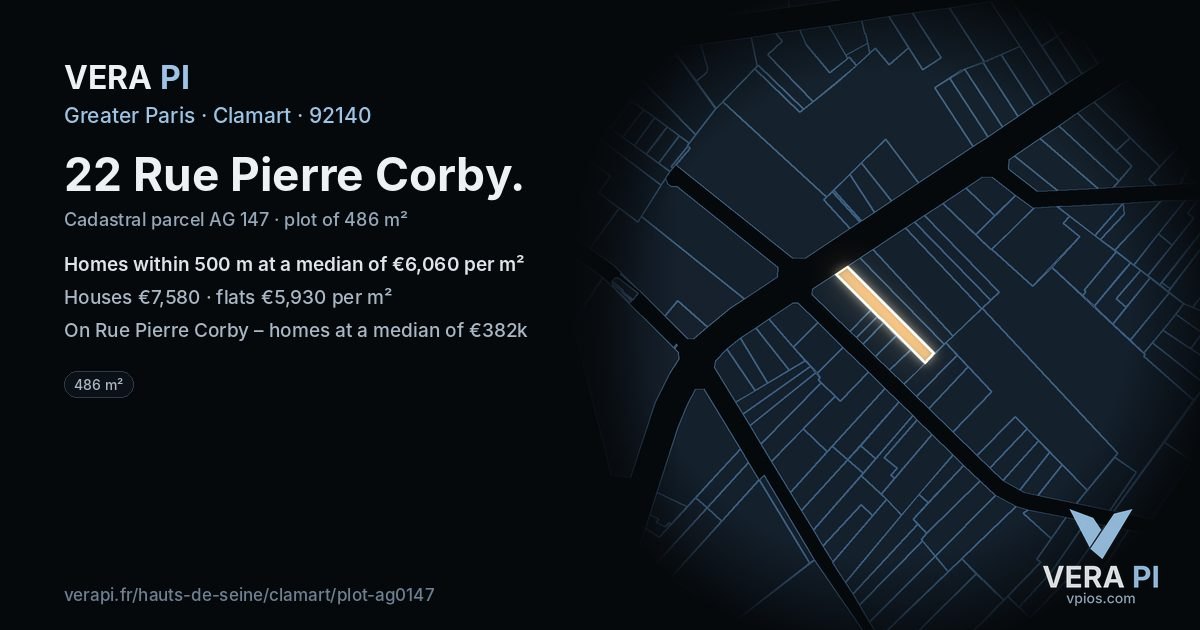 22 Rue Pierre Corby, Clamart at night – the plot lit, the parcels around coloured by the prices near them
