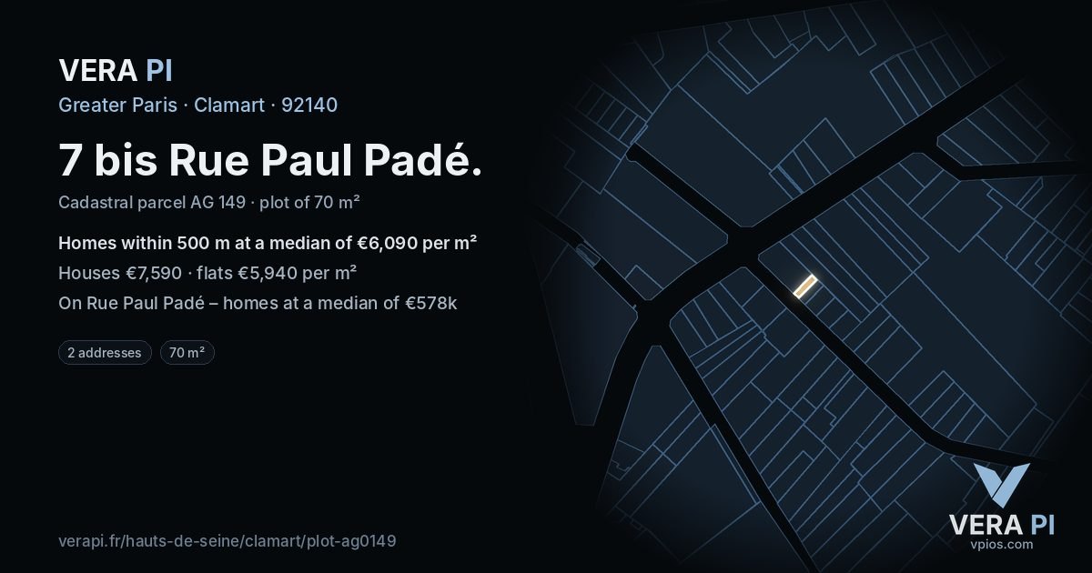 7 bis Rue Paul Padé, Clamart at night – the plot lit, the parcels around coloured by the prices near them