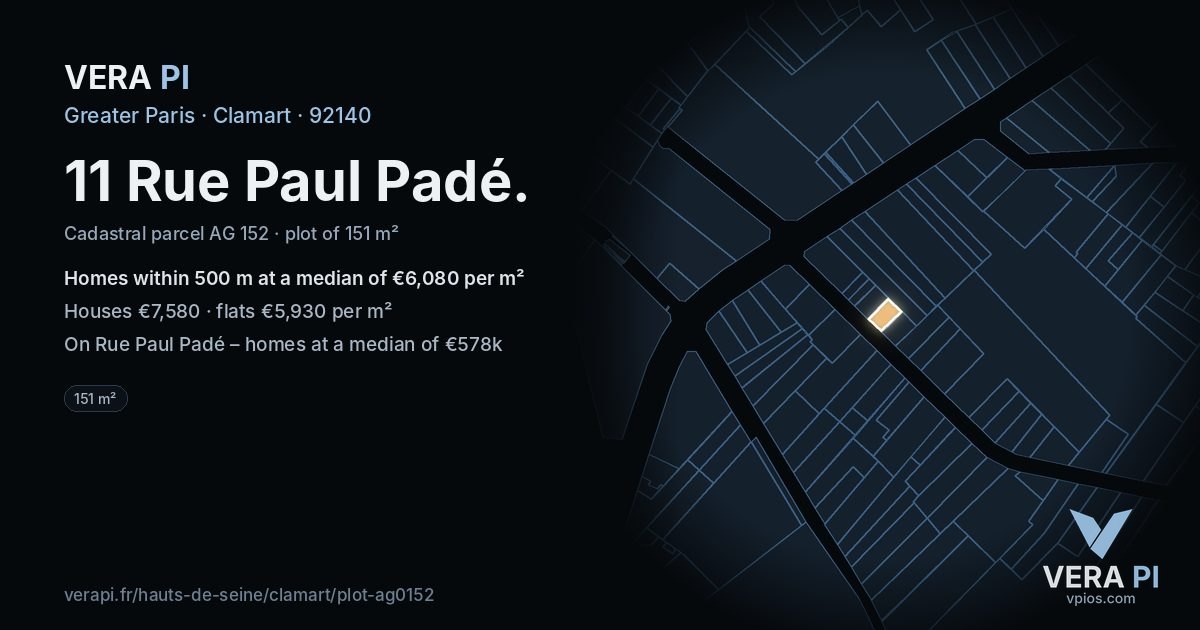11 Rue Paul Padé, Clamart at night – the plot lit, the parcels around coloured by the prices near them