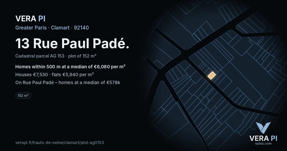 13 Rue Paul Padé, Clamart at night – the plot lit, the parcels around coloured by the prices near them