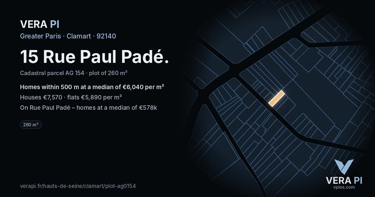 15 Rue Paul Padé, Clamart at night – the plot lit, the parcels around coloured by the prices near them