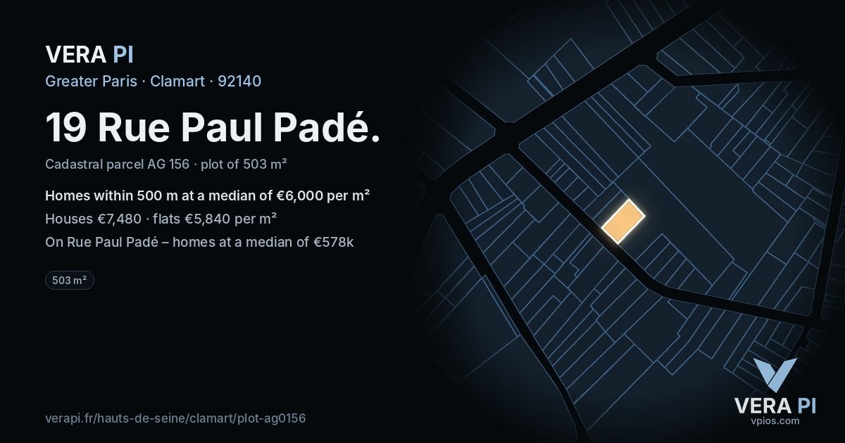 19 Rue Paul Padé, Clamart at night – the plot lit, the parcels around coloured by the prices near them