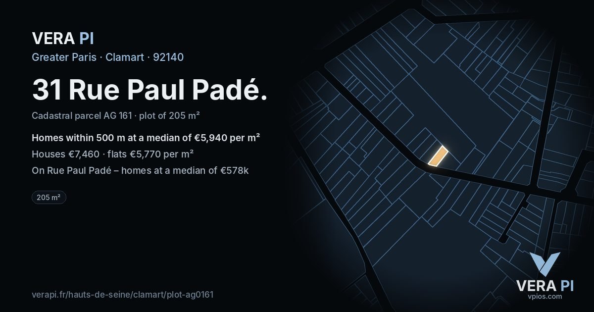 31 Rue Paul Padé, Clamart at night – the plot lit, the parcels around coloured by the prices near them