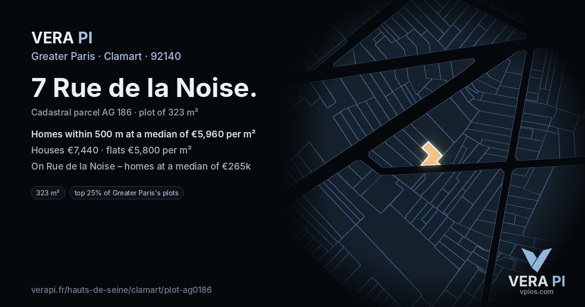 7 Rue de la Noise, Clamart at night – the plot lit, the parcels around coloured by the prices near them